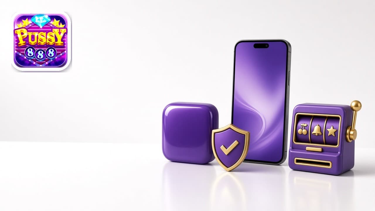 Pussy888 logo beside a repaired app tile and a phone