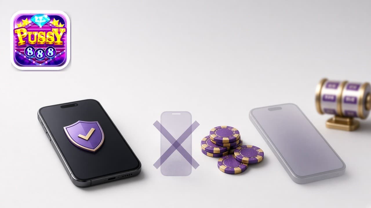 Pussy888 logo beside a verified phone and a faded clone phone